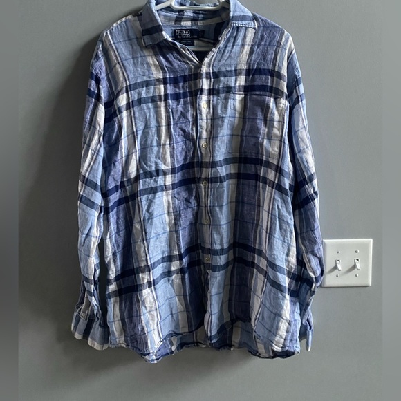 Polo Ralph Lauren Other - Polo Ralph Lauren 100% Linen Blue Plaid Long Sleeve Shirt Large Marlowe